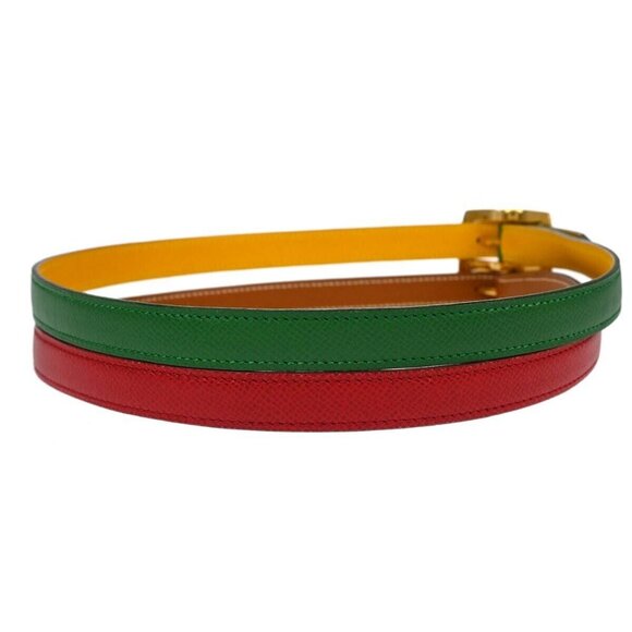 Hermes Reversible Belt Red Green Yellow Courchevel #70 Small Good ◯U MS 144607 - Picture 5 of 12